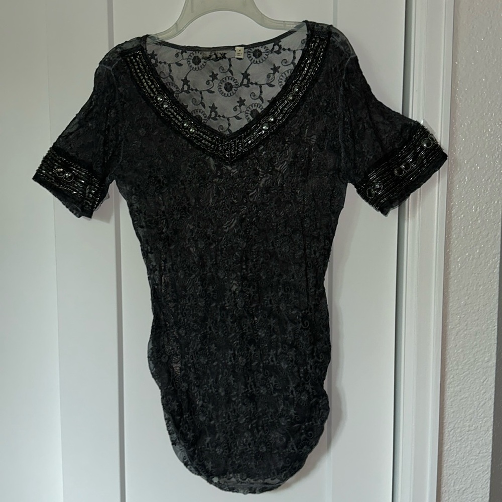 Charcoal embellished jeweled top